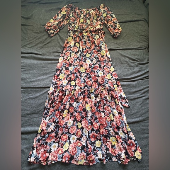 Premier Amour Multicolor 3/4 Sheer Sleeves BOHO Peasant Lined Dress Size 6 - Picture 1 of 8